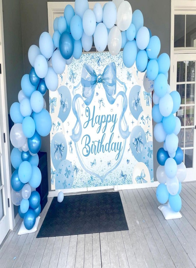 CINRAY Blue Bow Birthday Backdrop for Girls 7x5FT Blue Balloon Bowknot Photography Background Cute Coquette Bachelorette Happy Birthday Banner Decorations Supplies Photo Props - Image 3
